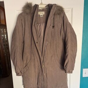 St. John's Bay Brown Suede Parka with Faux Fur Trim Hood